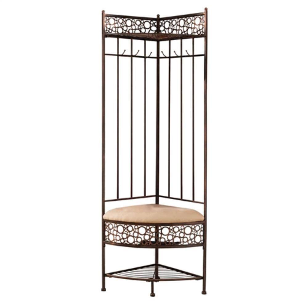 Front. Hivvago - Metal Corner Hall Tree Foyer Entryway Shoe Storage Bench Coat Rack in Copper - Copper.