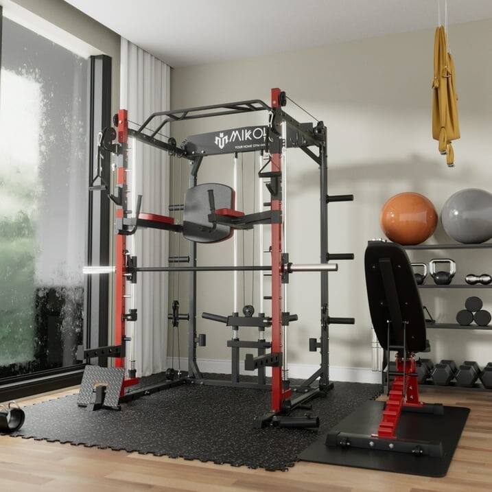 Alt View 3. Mikolo - Mikolo Smith Machine, 2000lbs Squat Rack with 800 lbs Weight Bench Combo, Cable Crossover Machine - Black.