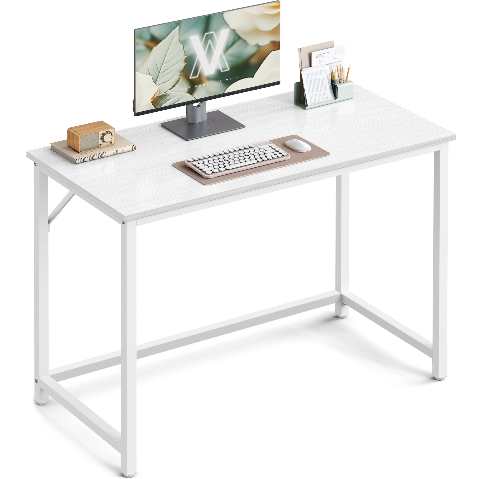 Songmics Home - Computer Desk, Office Desk, 100 x 50 x 76 cm, for Study, Bedroom, Living Room - White