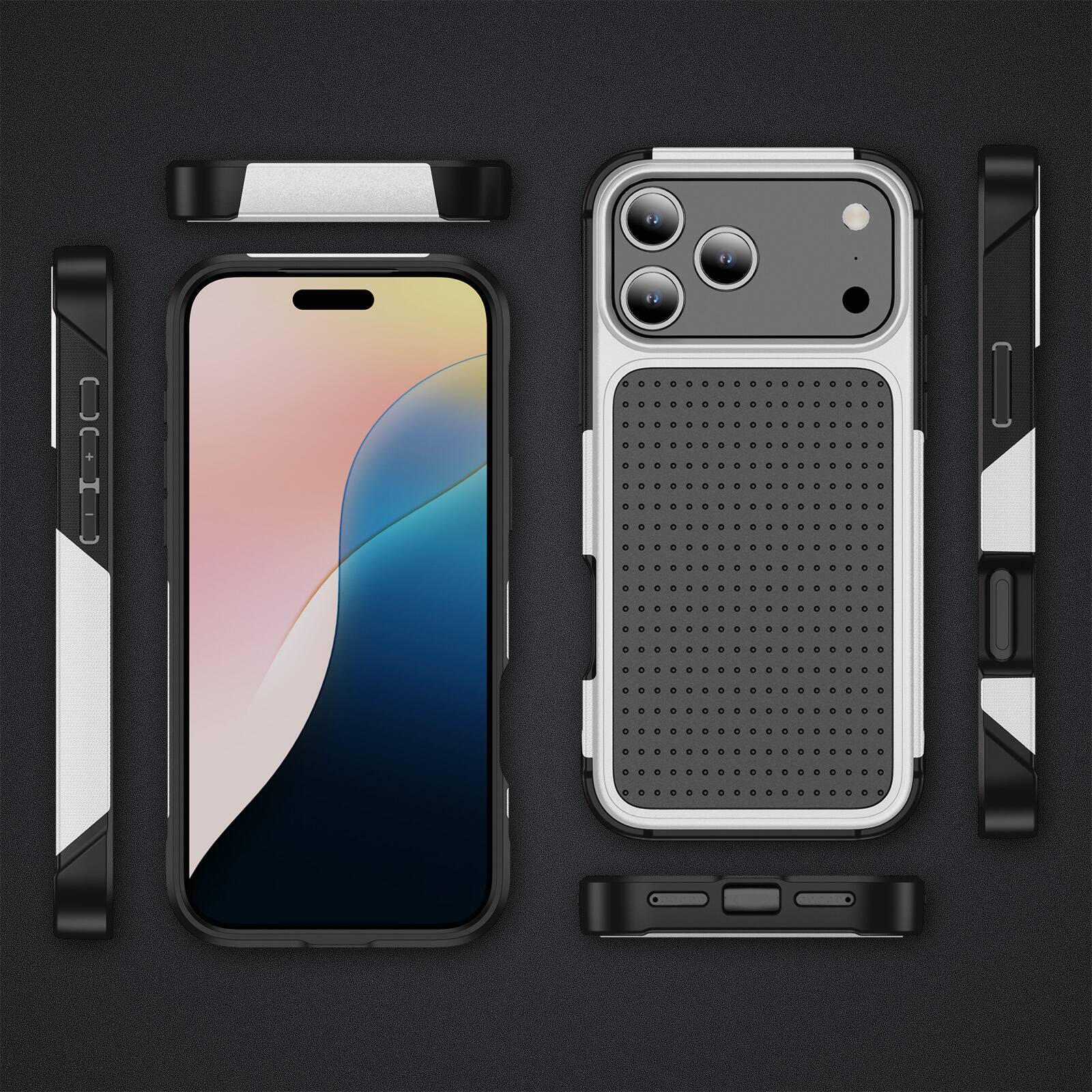 Alt View 2. Dteck - For Apple iPhone 17 Pro Case Shockproof Drop Protective Rugged Heavy Duty Heat Dissipation Hybrid Phone Cover - White.