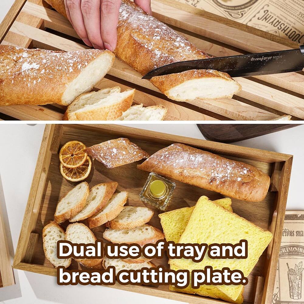 Dual use of tray and bread cutting plate.