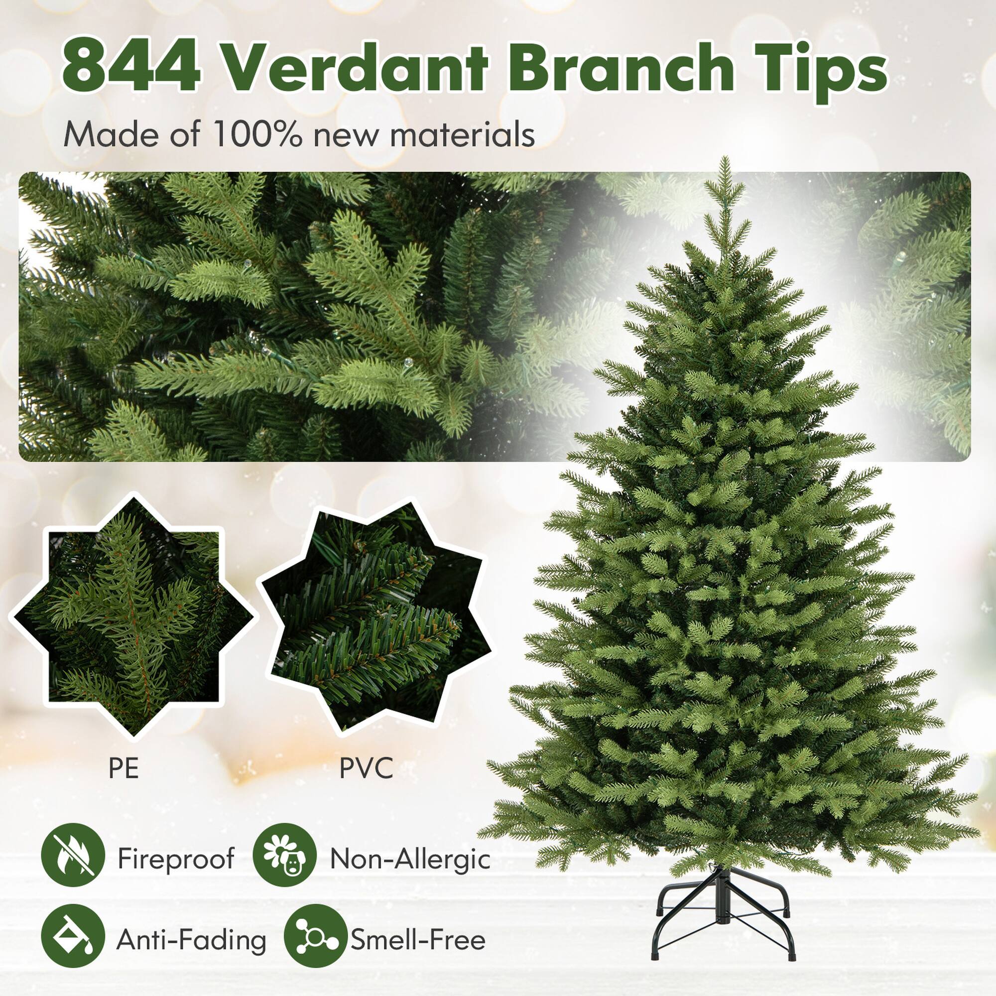 844 Verdant Branch Tips  
Made of 100% new materials  

PE  
PVC  

Fireproof  
Non-Allergic  
Anti-Fading  
Smell-Free