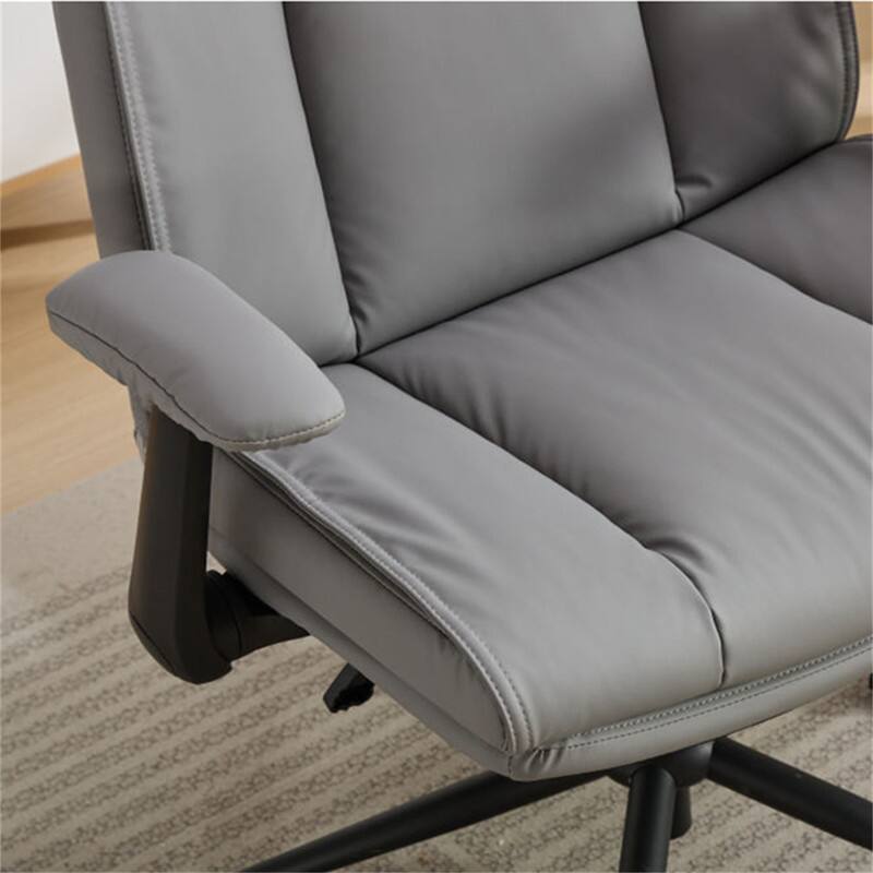 Alt View 2. HTUTWOO - Cross Legged Office Chair with Flip-Up Armrests - PU Leather Swivel Desk Chair, Wide Seat, Adjustable Height, Wheels - Grey White.