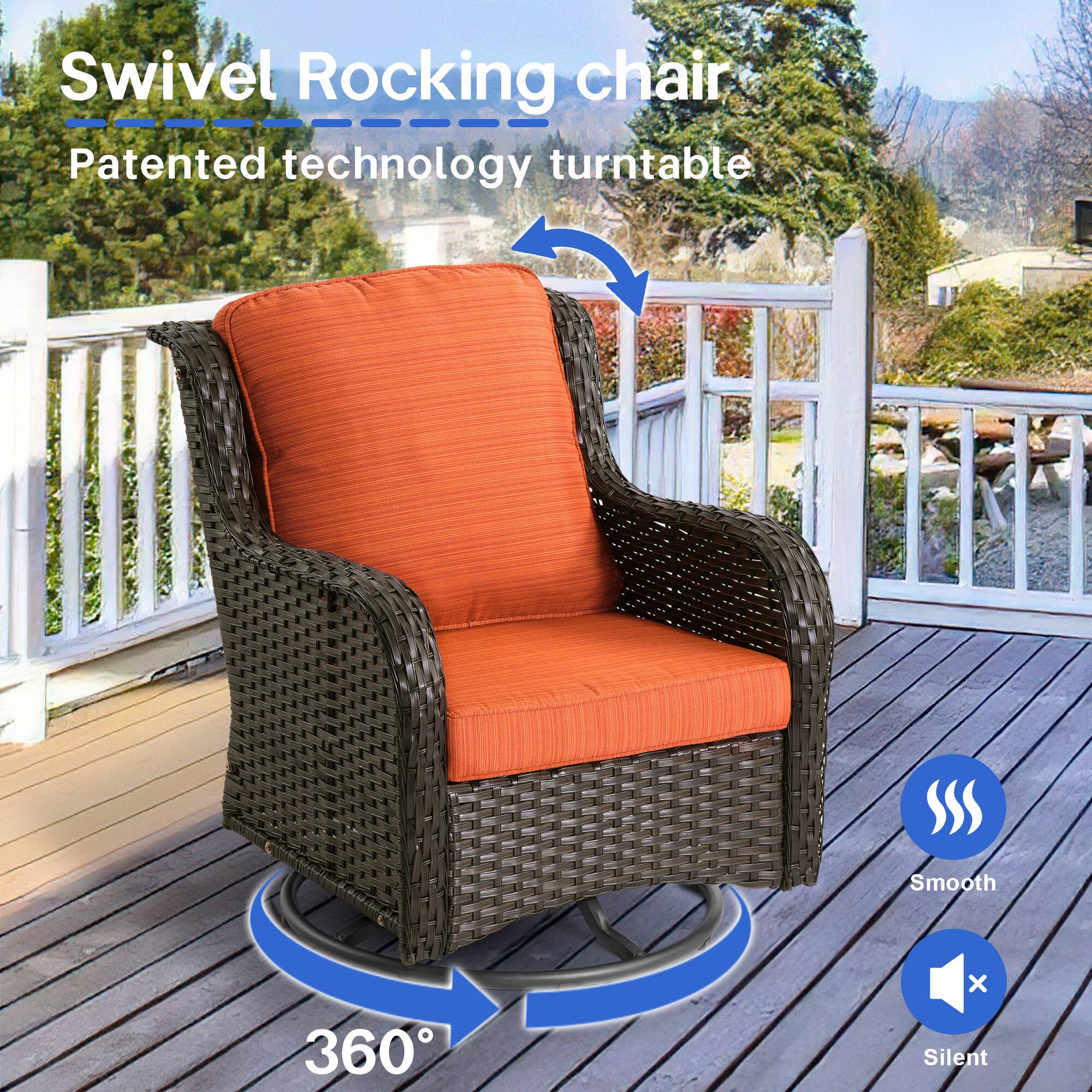 Swivel Rocking Chair  
Patented technology turntable  
360°  
Smooth  
Silent