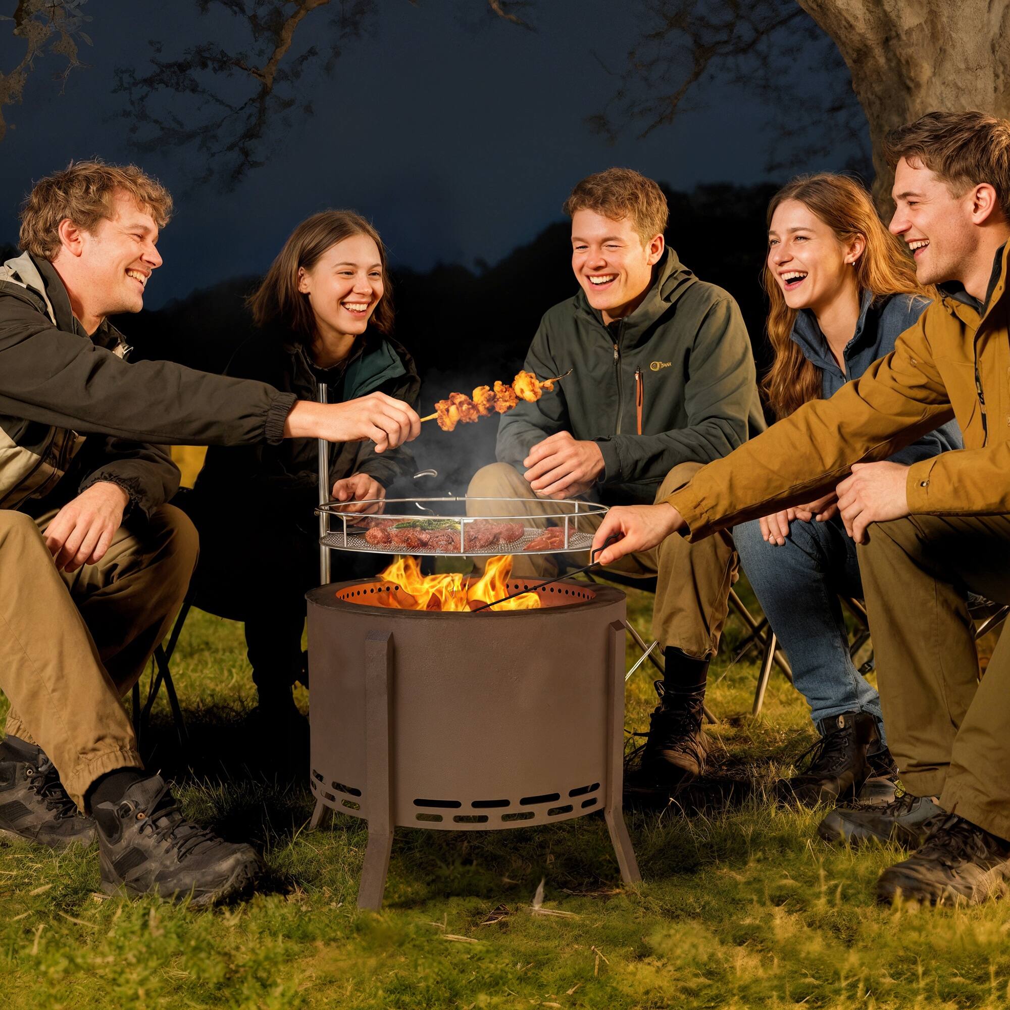 Alt View 5. Outsunny - Outsunny 2-in-1 Smokeless Fire Pit, BBQ Grill, 19" Portable Wood Burning Firepit with Cooking Grate and Poker - Bronze.