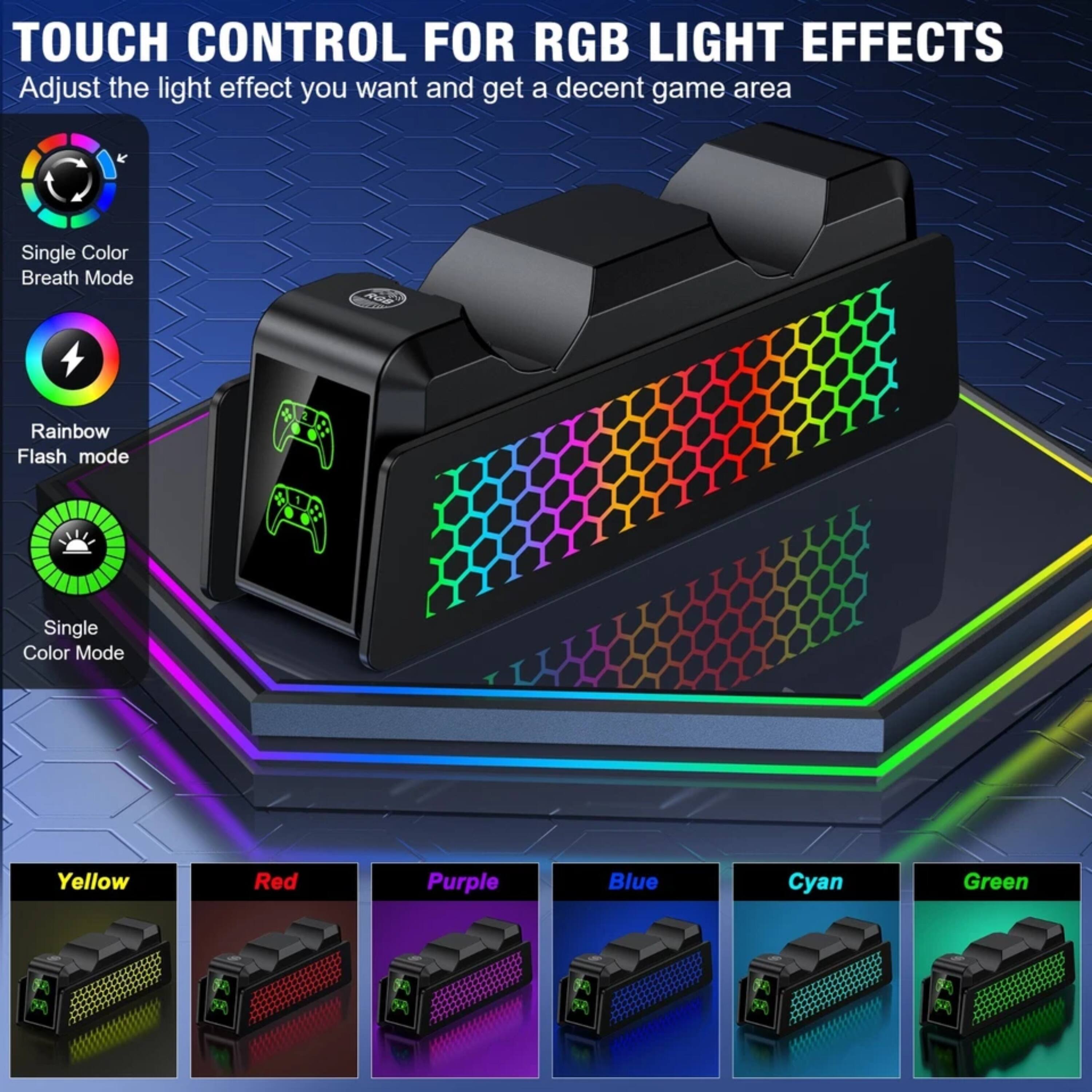 TOUCH CONTROL FOR RGB LIGHT EFFECTS  
Adjust the light effect you want and get a decent game area  

- Single Color Breath Mode  
- Rainbow Flash mode  
- Single Color Mode  

Colors:  
- Yellow  
- Red  
- Purple  
- Blue  
- Cyan  
- Green