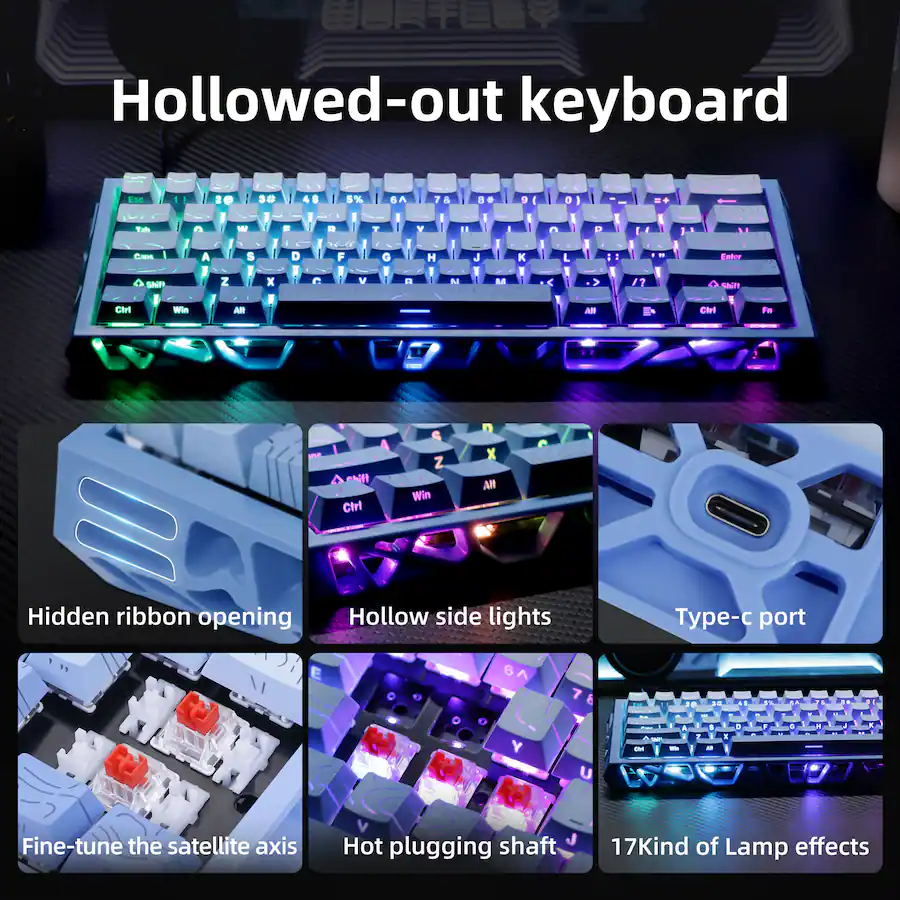 Loheer 60% Mechanical Gaming Keyboard, Hot Swappable Red Switch, Hollow ...