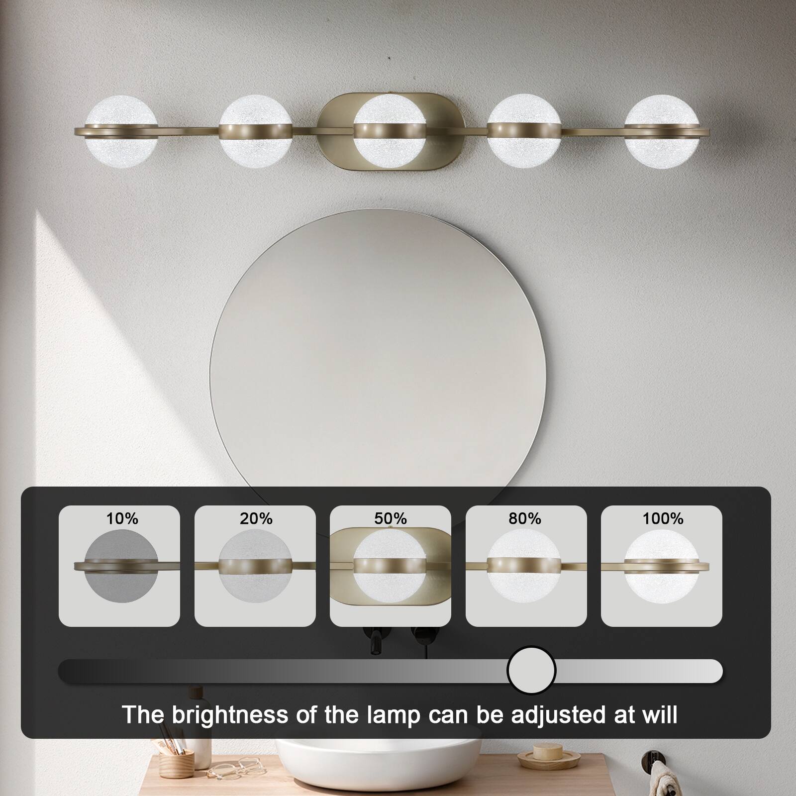 The brightness of the lamp can be adjusted at will.  
10% 20% 50% 80% 100%