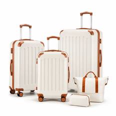 Front. LUGGEX - LUGGEX 5 Piece Hardside Luggage Set with Tote and Toiletry Bag - EX-Lite - White.