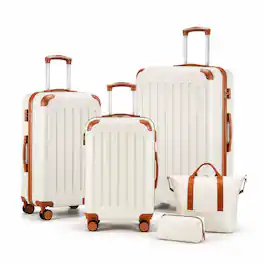LUGGEX - 5 Piece Hardside Luggage Set with Tote and Toiletry Bag - EX-Lite - White