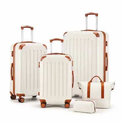 Front. LUGGEX - LUGGEX 5 Piece Hardside Luggage Set with Tote and Toiletry Bag - EX-Lite - White.