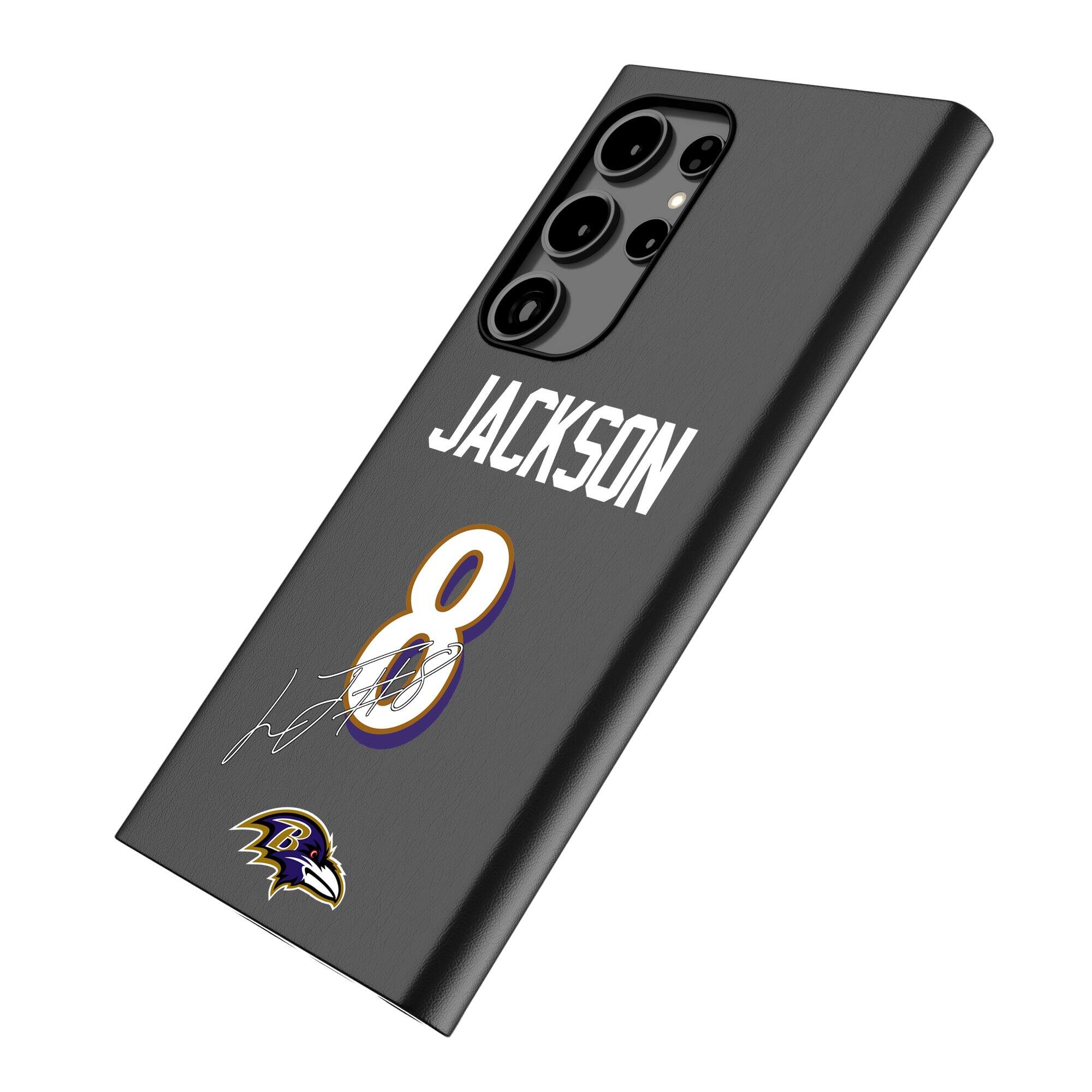 Alt View 1. Keyscaper - Lamar Jackson Black Baltimore Ravens Galaxy Magnetic Bump Case - S24 Ultra - Black.