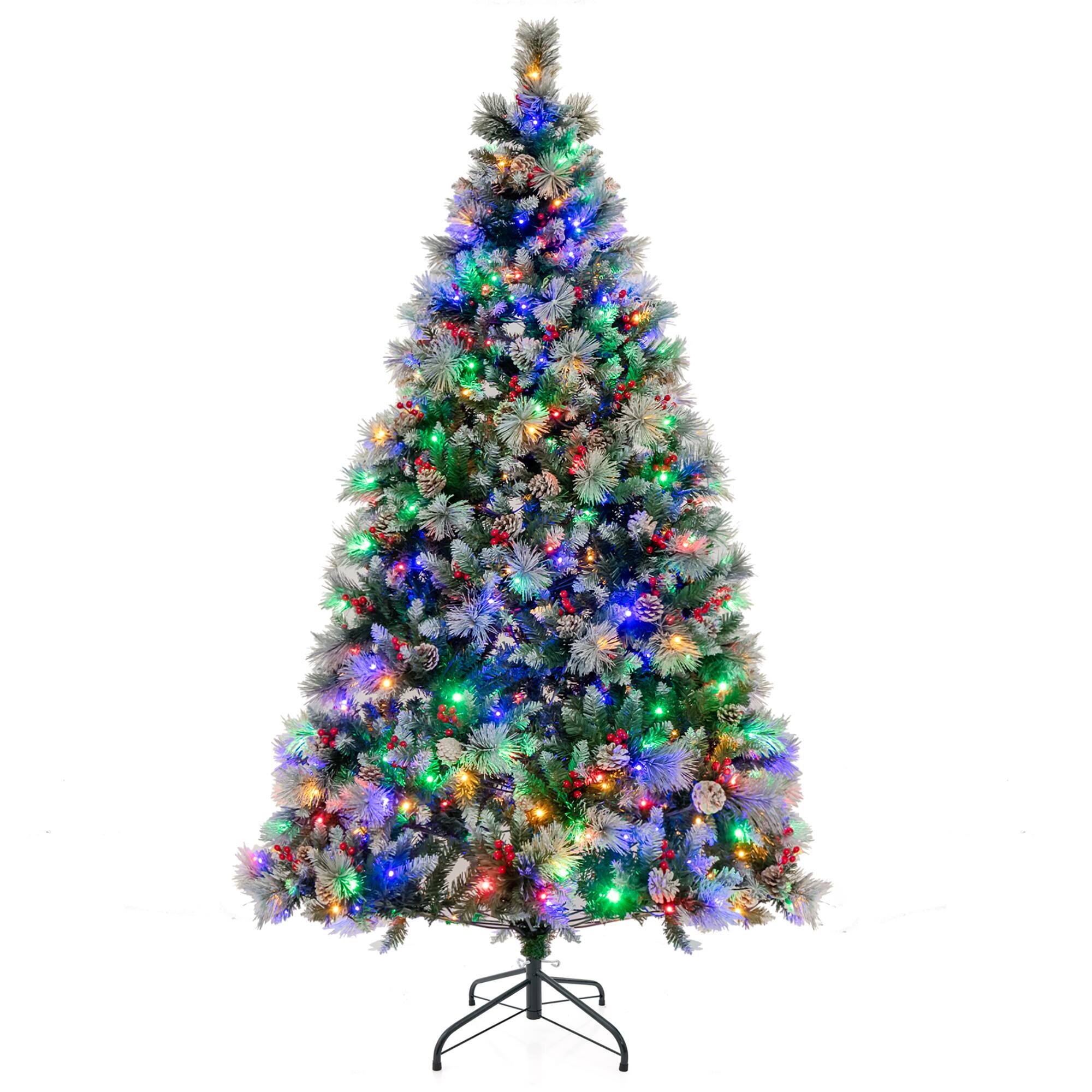Alt View 9. Gymax - Gymax 7 FT Pre-Lit Artificial Christmas Tree Hinged Xmas Tree w/ 400 LED Lights & 11 Lighting Modes - Green, White.