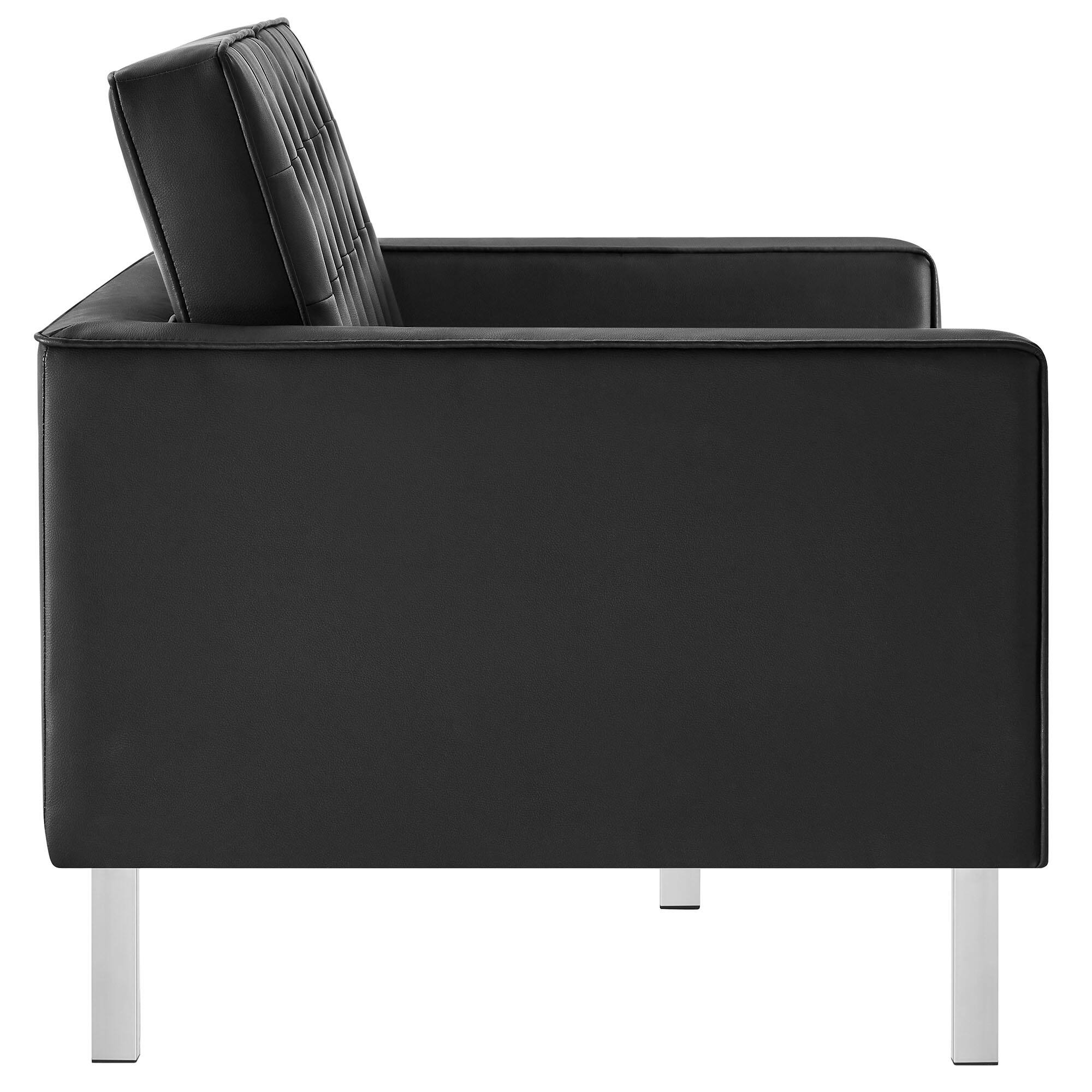 Back. Modway - Loft Tufted Vegan Leather Loveseat by Modway - Silver Black.