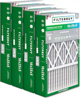 Filterbuy - 16x25x5 MERV 8 Dust & Allergy Defense, Pleated HVAC AC Furnace Air Filters Replacement for Honeywell & Lennox (4-Pack) - Silver