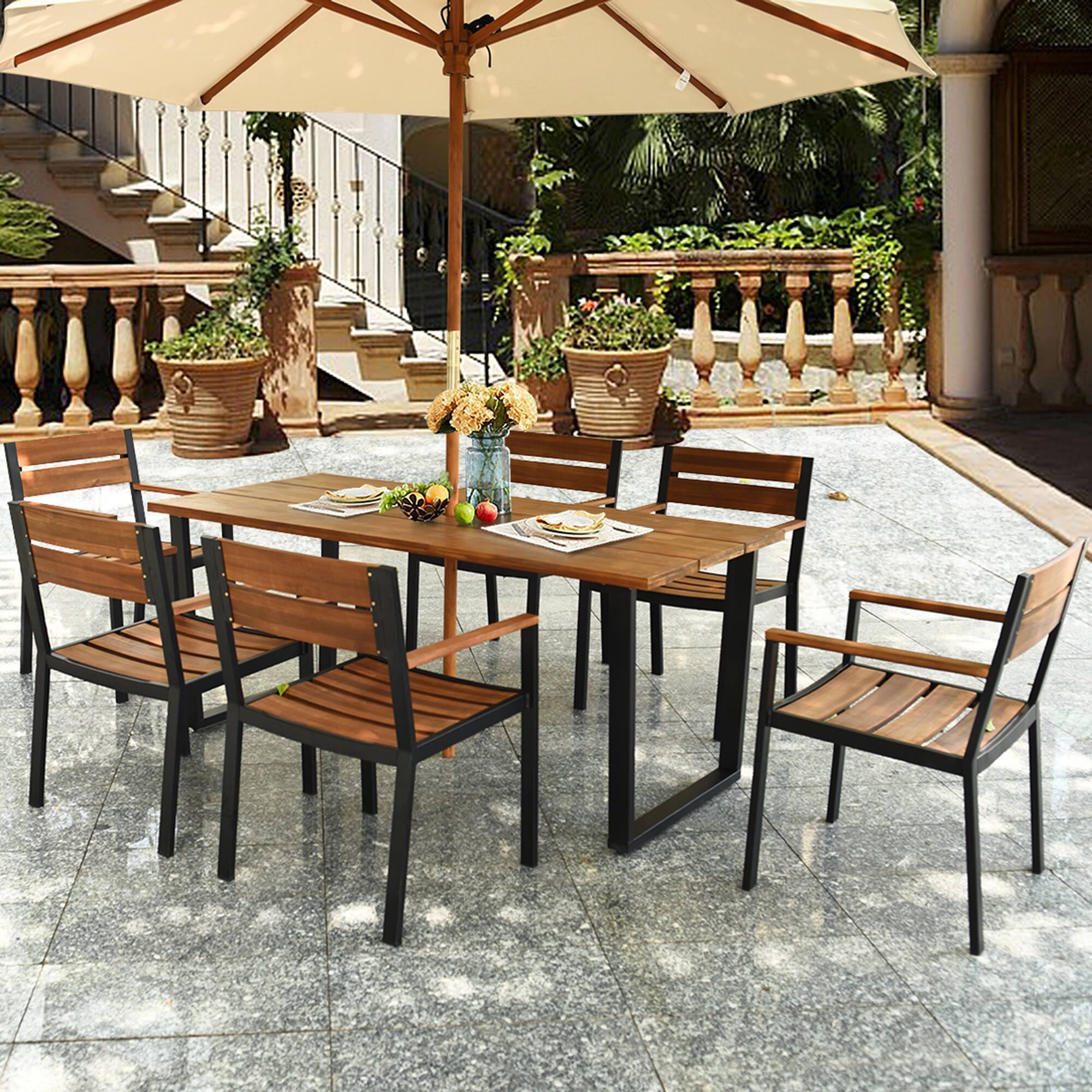 Alt View 3. Gymax - Gymax Patented 7PCS Patio Dining Set Outdoor Furniture Set w/ 6 Armchairs Umbrella Hole - as pic.