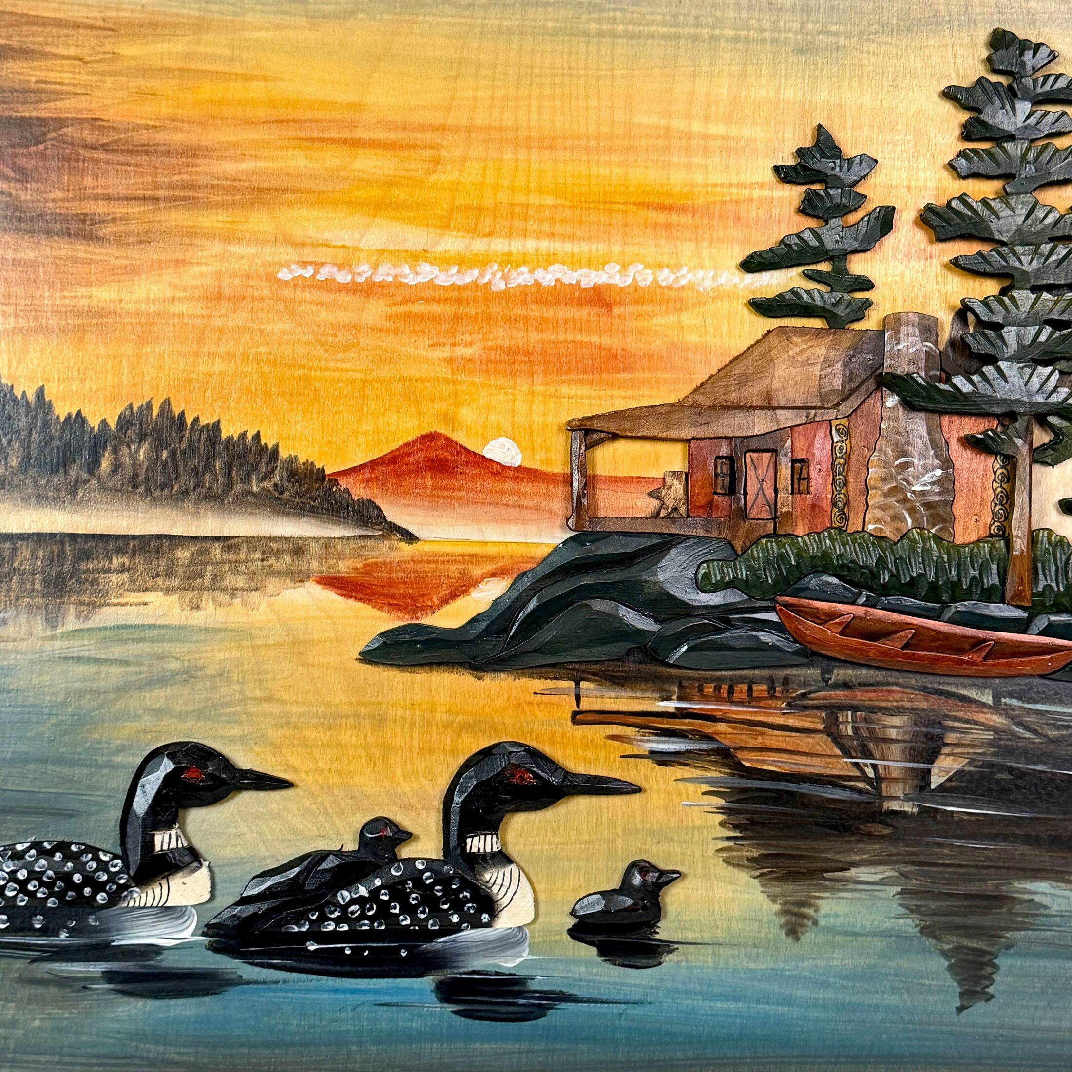 Alt View 8. Zeckos - Rustic Loon Family Intarsia Wood Wall Sculpture 25.5x29.5 Cabin Décor - Brown.