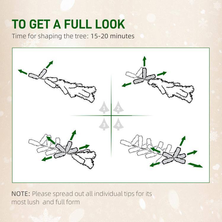 TO GET A FULL LOOK  
Time for shaping the tree: 15-20 minutes

1  
2  
3  
4  

NOTE: Please spread out all individual tips for its most lush and full form