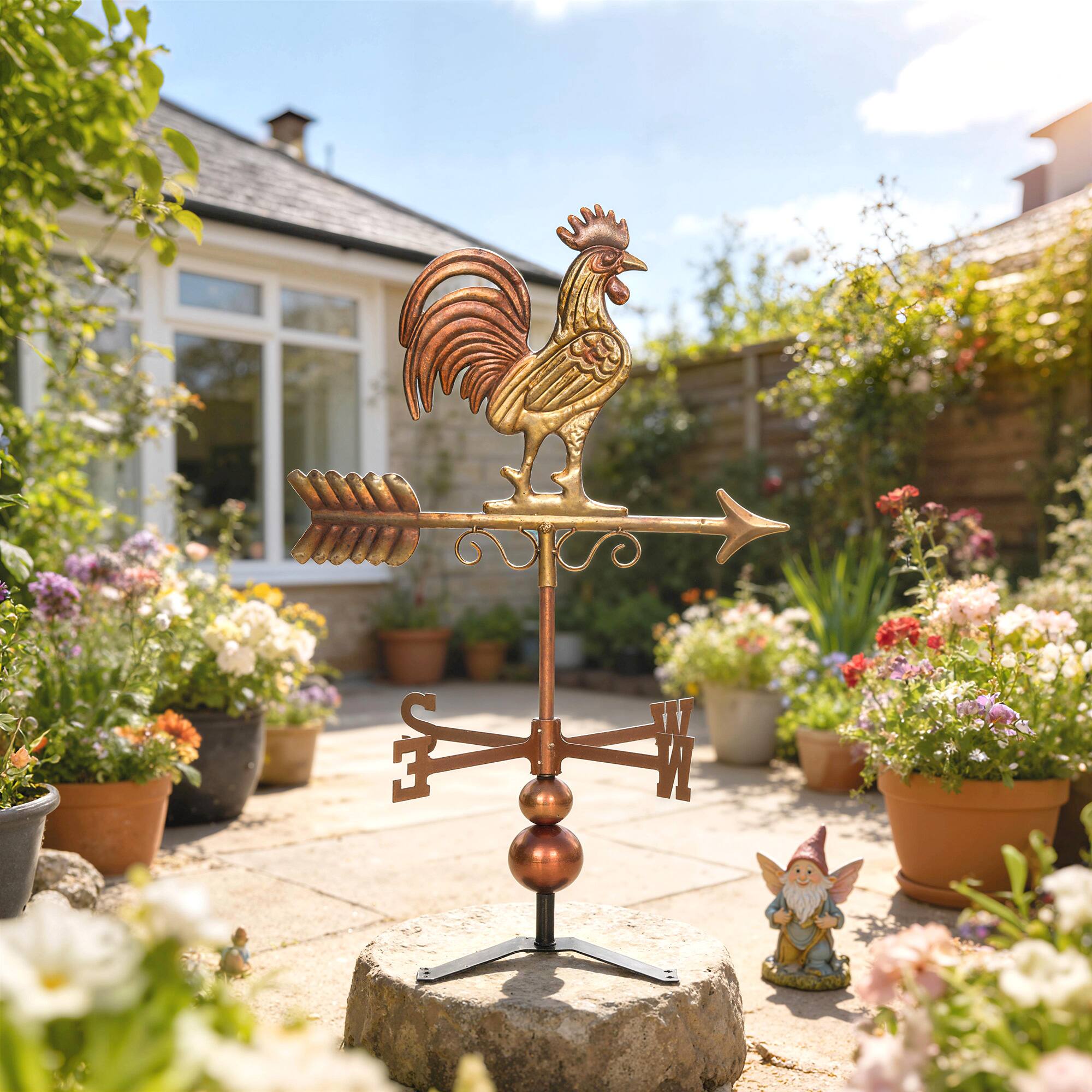 Alt View 1. Outsunny - Rooster Weathervane, Roof Mount Wind Direction Indicator - Red, Brown.