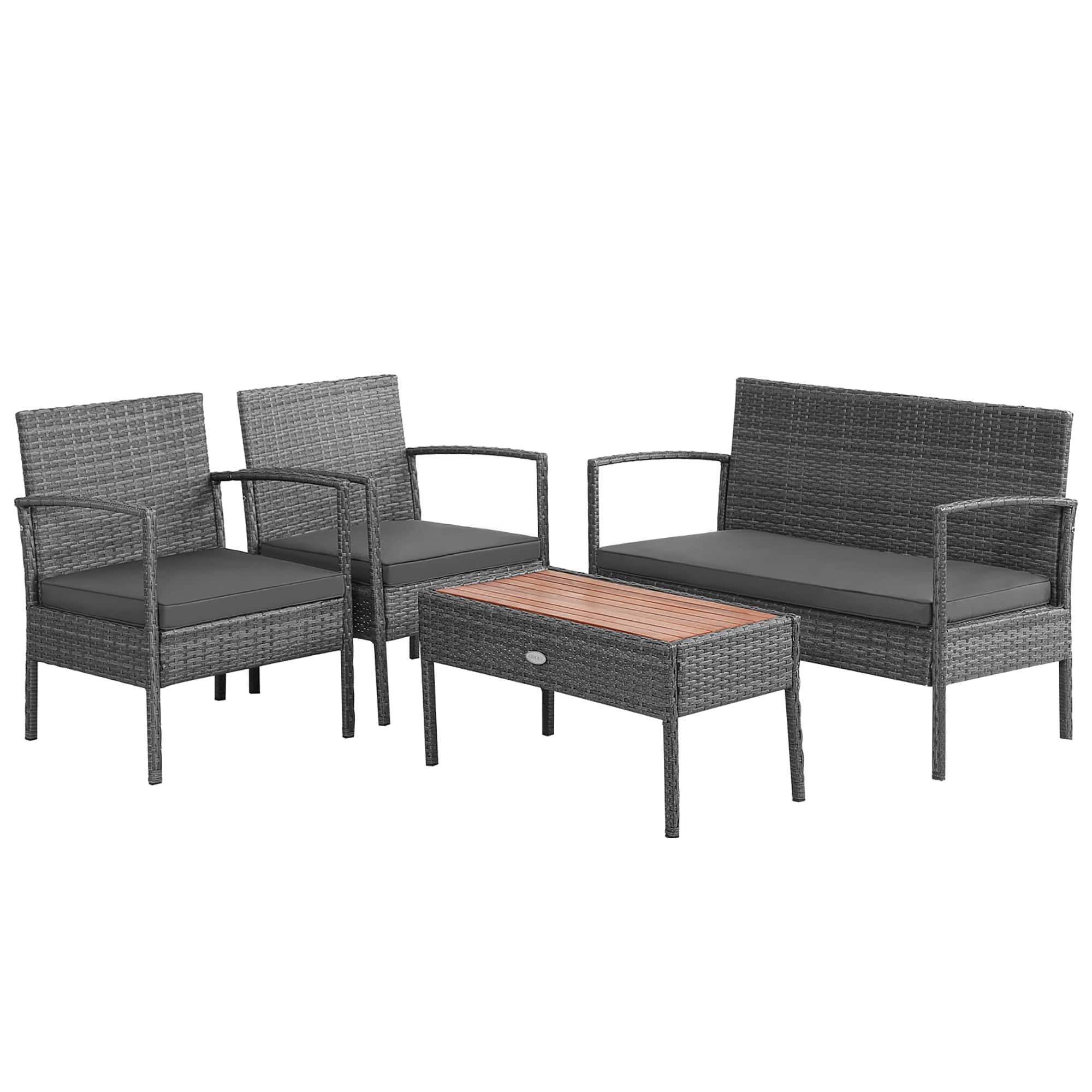 Costway - 4PCS Patio Rattan Furniture Set Cushioned Chair Wooden Tabletop - Gray price history on PriceWatchPro