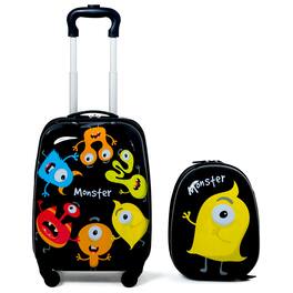 Costway - 2PC Kids Luggage Set 12" Backpack & 16" Rolling Suitcase Travel ABS - Yellow/Black/Blue/Red/Orange