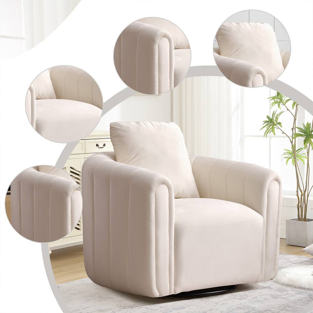 Alt View 11. Bestier - 30.5" Wide Modern Soft Velvet Upholstered Swivel Armrest Barrel Chair with Pillow - Beige.