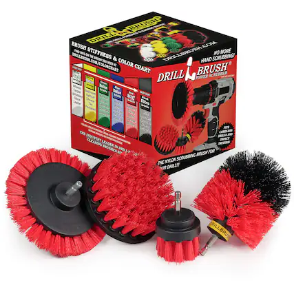 BRUSH? CLCANE DRILL PORERED BRUSH COM DRILLBRUSH.COM/COLORCHART SIND INFO ON STIFFNESS THE BRUSHN YOU & COLOR DRILLBRUSEL.COM HAND SCRUBBING! NO MORE NEED T M COVA - COLORCHART CHART BRUSH SOR DRILL POWER SCRUBBER T NT IM A0o Srtaiie Kad Ceratia Green Wheels Rediam Nou Cerpet Bathroom briatle Nefium Red WE Upholstery Bathtub Iriatia Ses Giess Shower Kechen stiff Black Loather Sioves Boats bristie Ultra Tim Cabinets bristle Porcelain Poois Outdoors Counters Care Fagi Siding Linoleum Hot Tubs Grls Brick O5 Plastos Garage Fumsces CtLA KC Gutters Ovens 1 FITS MUM PROATG ndustrial CORDLESS THE NNUT CRL DRILLS AND INDUSTRY 30 ANU IMPACT CLEANING LEADER I n DRIVERSI BRUSHES IN SP DRILL-Y BRUSH FOR NYLON SCRUBBING THE PRODUCTS R DRILL! DRIL BRUSH