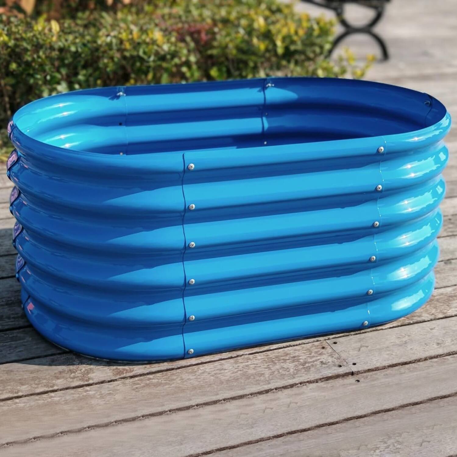 Back. A Anleolife - 3-Pack Kids Mini Blue Metal Oval Raised Garden Bed Planter Box for Planting Vegetables (40 in. L x 24 in. W x 18 in. H) - Blue.