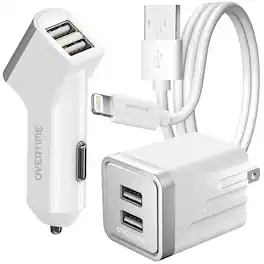 Overtime - 3-Piece Fast Charging Kit with Wall Charger, Car Charger and 4ft Lightning Cable for iPhone and iPad, White - White