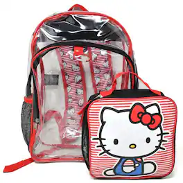 Hello Kitty - 16" Clear Backpack for School and Travel with a Lunch Kit Set - Assorted Pre-Pack
