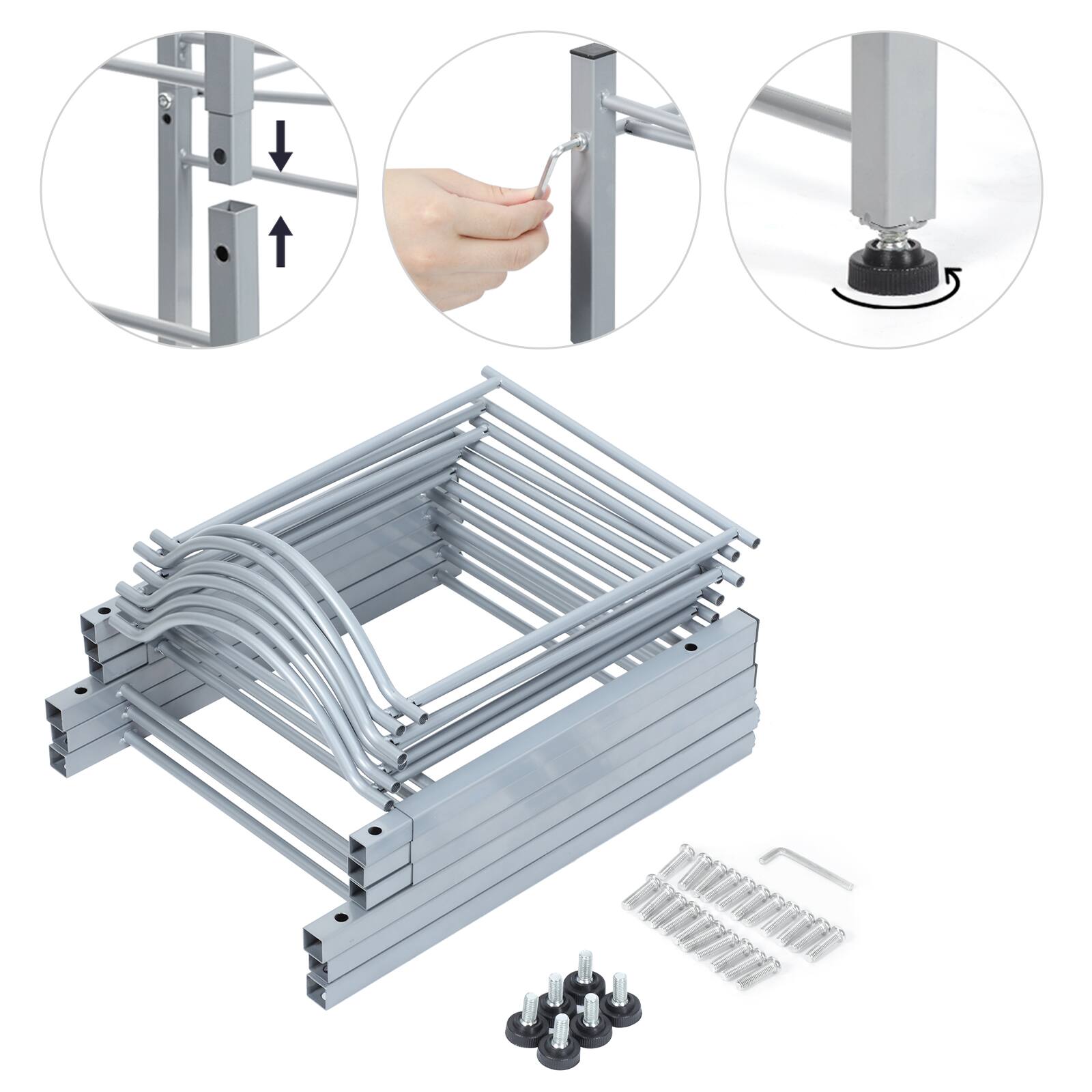 Back. Oumilen - 3-Tier Double Column Water Jug Rack, 6-Capacity Square Tube 5 Gallon Water Bottle Storage Stand with Adjustable Feet - Silver.