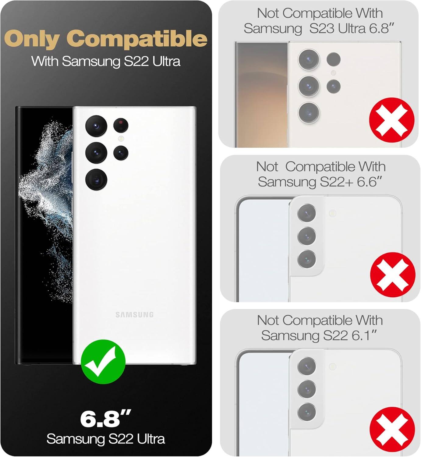 Only Compatible With Samsung S22 Ultra, Not Compatible With Samsung S23 Ultra 6.8", Not Compatible With Samsung S22+ 6.6", Not Compatible With Samsung S22 6.1"