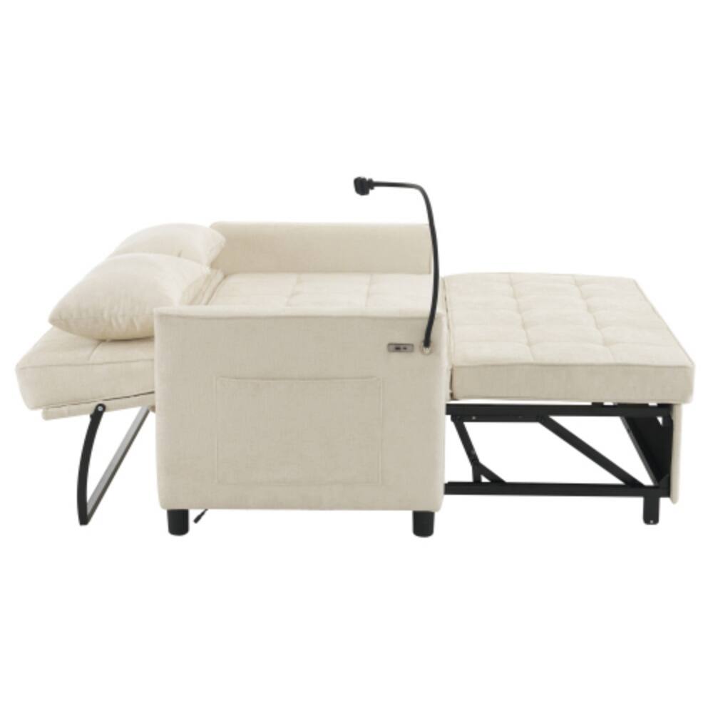 Alt View 4. LUCKY ONE - 56.9" Pull-Out Loveseat Sleeper Sofa Bed w/ Reversible Backrest USB Ports Phone Holder - Beige.
