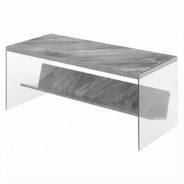 FurniFact - Glass Coffee Table with Shelf Contemporary Design and Sturdy Construction SKU - Gray Faux Marble/Glass