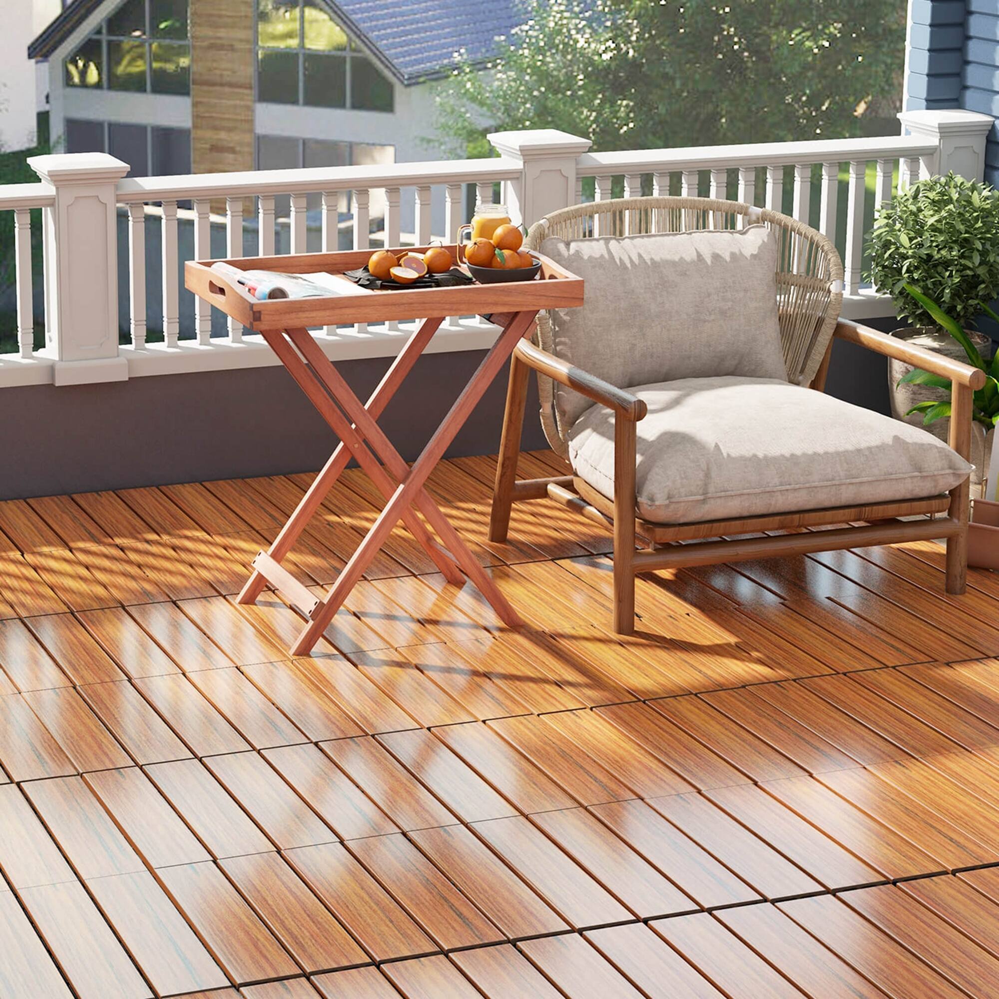 Alt View 4. Costway - costway 36 PCS Interlocking Deck Tiles Anti-slip Floor Tiles for Poolside All Weather - Brown.