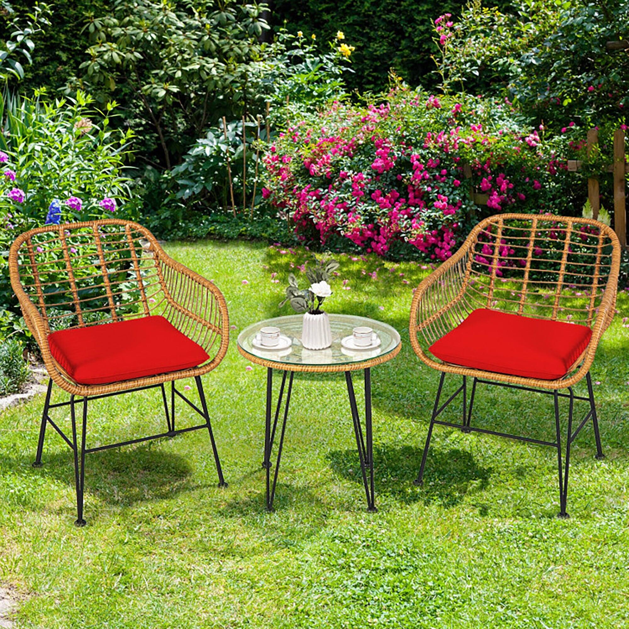 Alt View 1. Boyel Living - 3 Pieces Rattan Furniture Set with Cushioned Chair Table - Red.