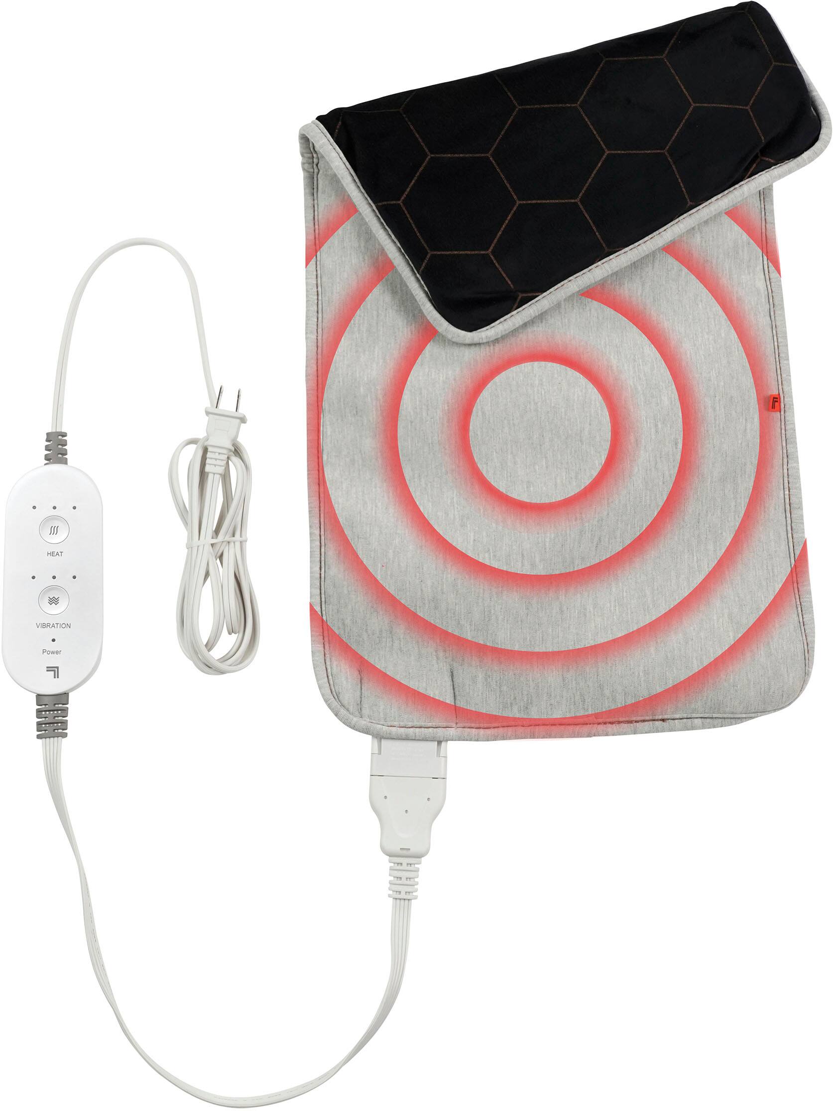 The image shows a cell phone and a charging device, which is connected to the phone. The charging device is designed to provide heat therapy to the phone, possibly to keep it warm or to help with the charging process. The device is placed on top of the phone, and the charging cord is plugged into the wall.