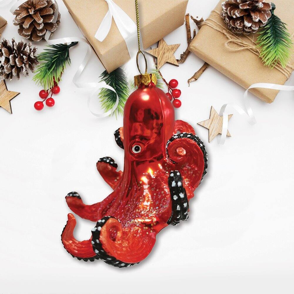 Left. OrnamentallyYou - Pacific Octopus Blown Glass Christmas Ornament Sea Animal Creature - Multi-colored.