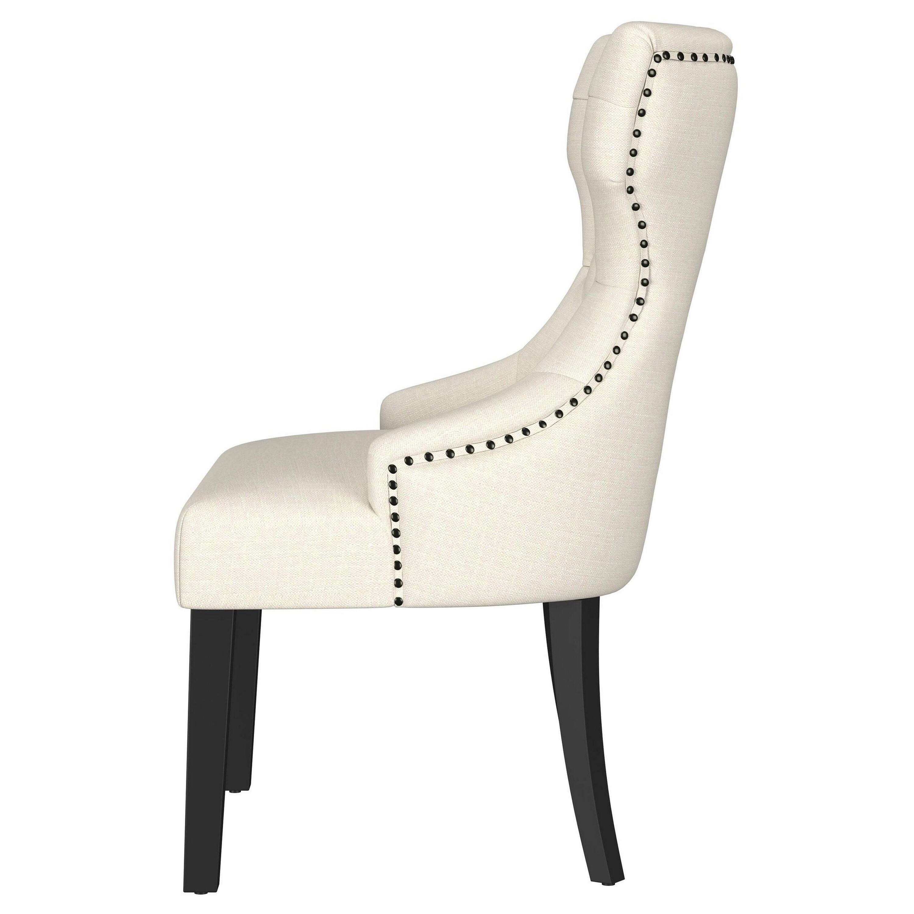 Alt View 3. Manhattan Lane - Aney Dining Side Chair, Curved Barrel Design, Beige Fabric - Beige, Black.