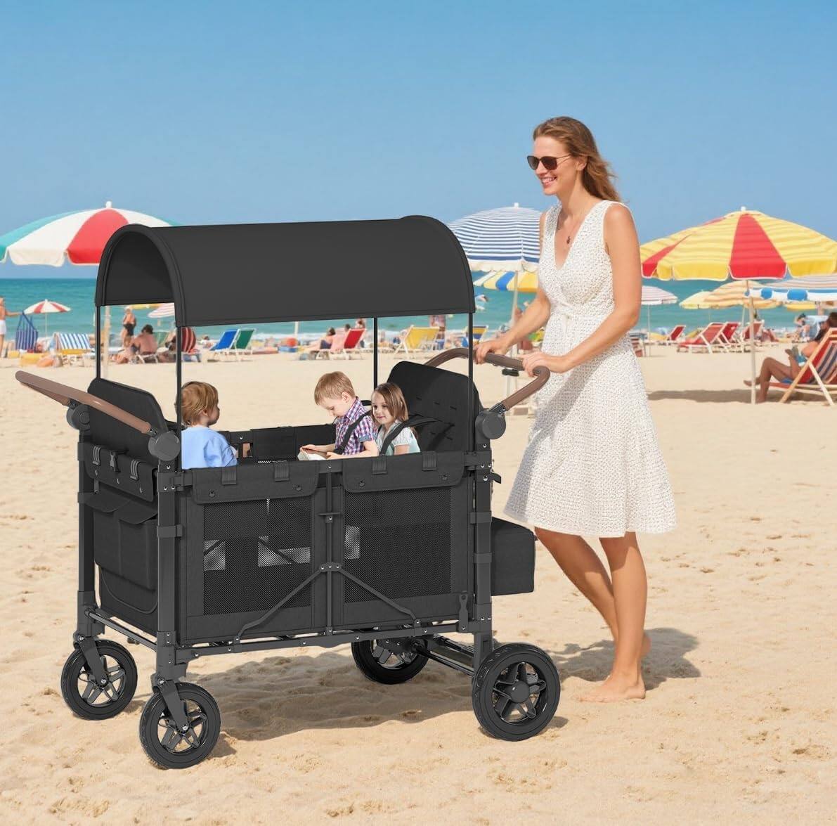 Alt View 1. Circus Cirle - 4 Seater Foldable Stroller Wagon with Removable Sun-Proof Canopy.