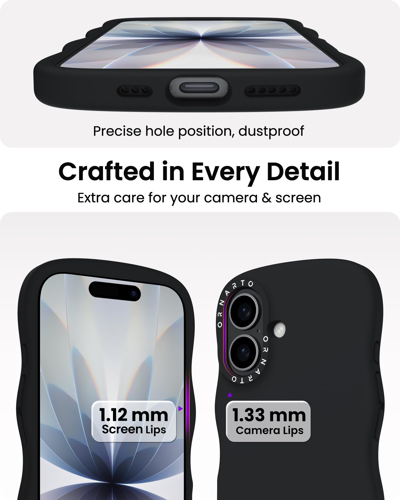 Precise hole position, dustproof

Crafted in Every Detail
Extra care for your camera & screen

1.12 mm Screen Lips

1.33 mm Camera Lips