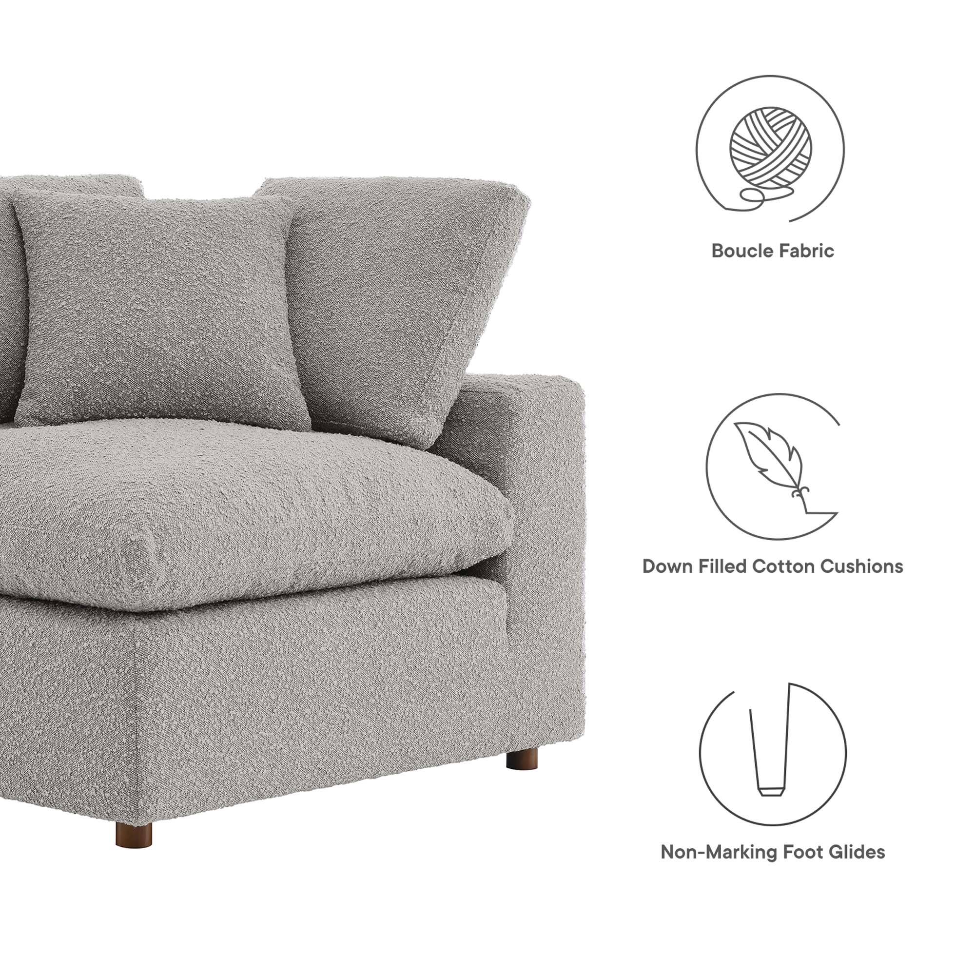 Boucle Fabric  
Down Filled Cotton Cushions  
Non-Marking Foot Glides