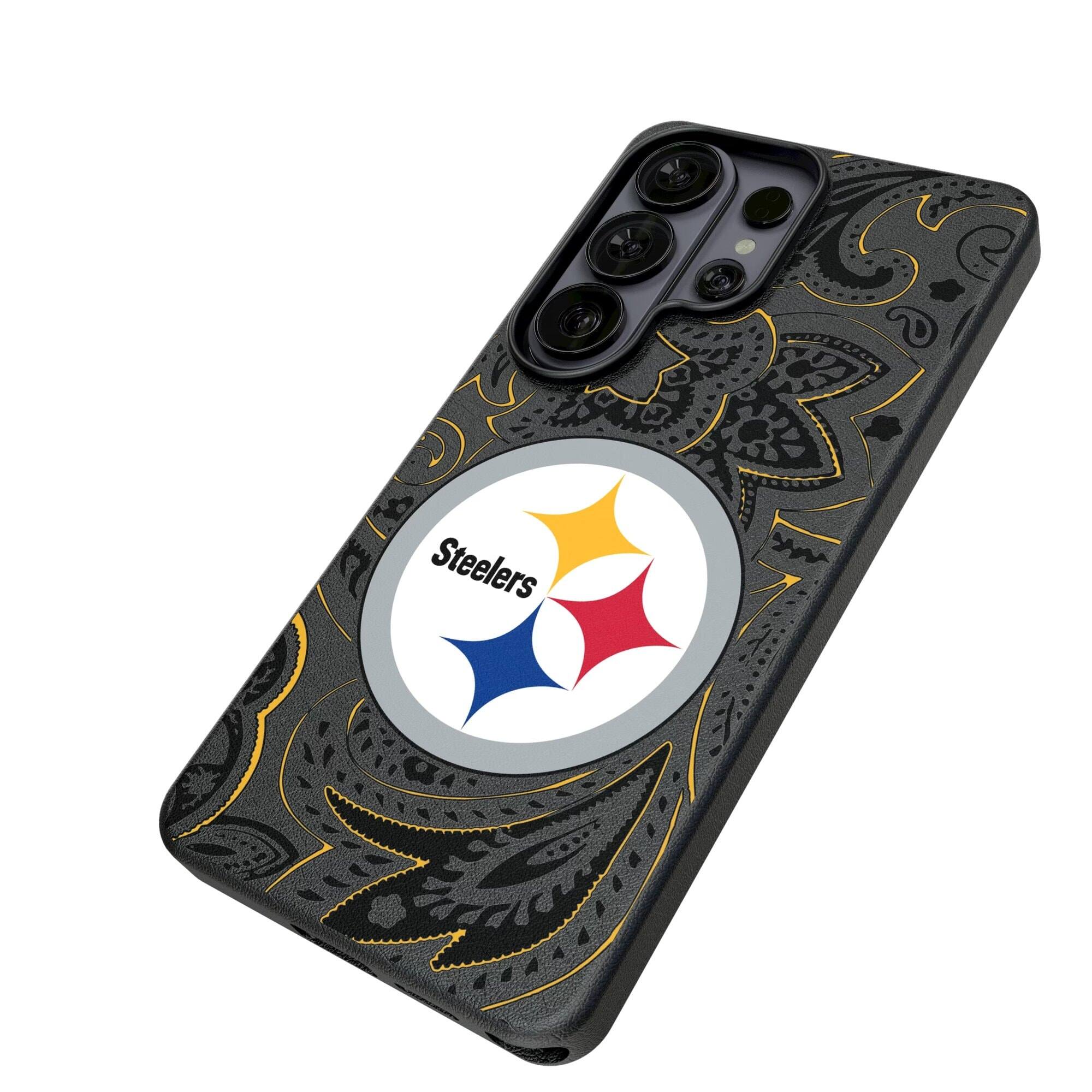Alt View 1. Keyscaper - Pittsburgh Steelers Paisley Galaxy Magnetic Bump Case - S24 - Black.