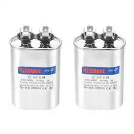 Unique Bargains - 2pcs CBB65 12.5uF 370/450V Oval Run Start Capacitor for AC Motor Start HVAC Compressor Generator Air Condenser Heat Pump - Silver
