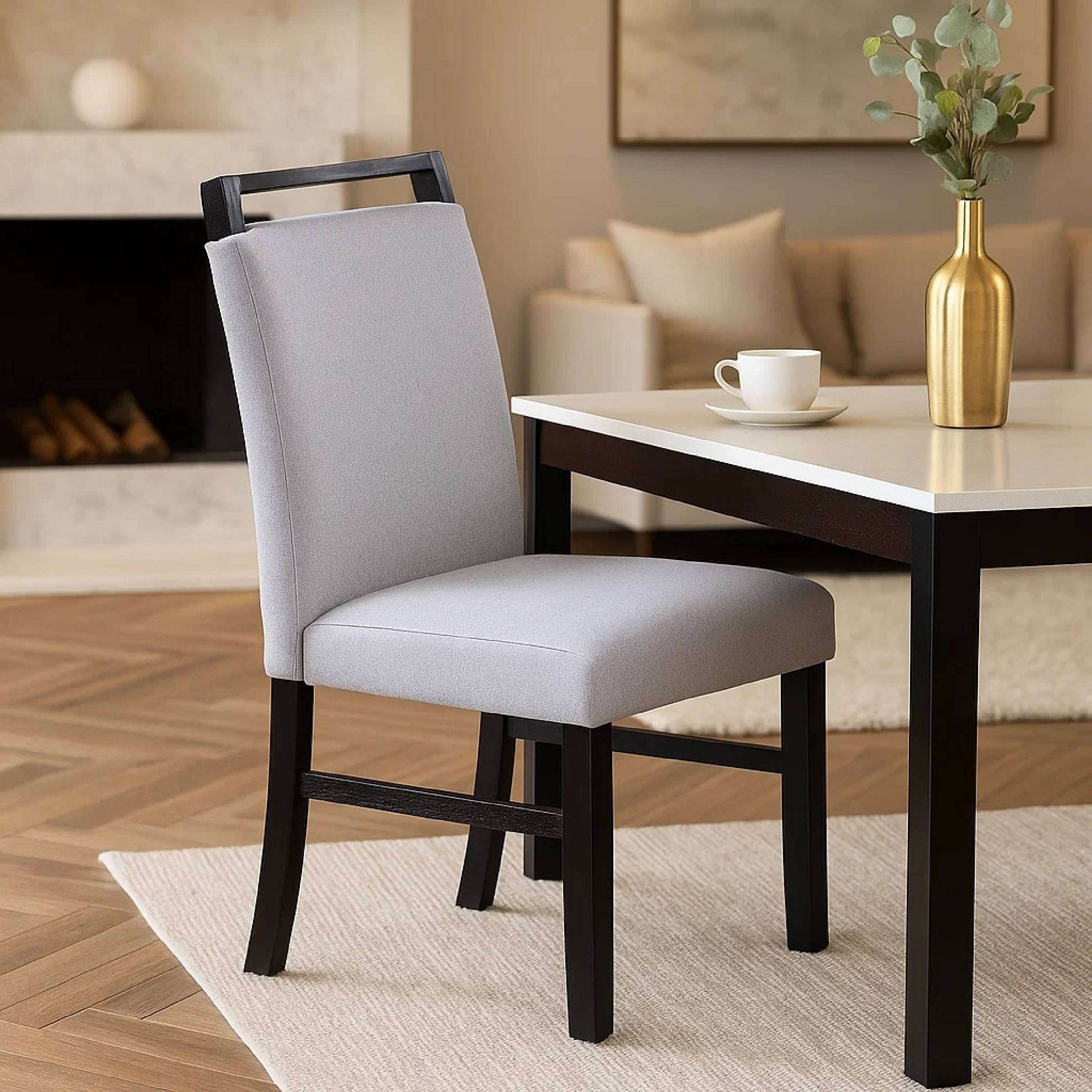 Alt View 5. Manhattan Lane - Dining Side Chair Set of 2, Charcoal Gray Fabric Foam Seat, Black Rubberwood - Charcoal Gray, Black.