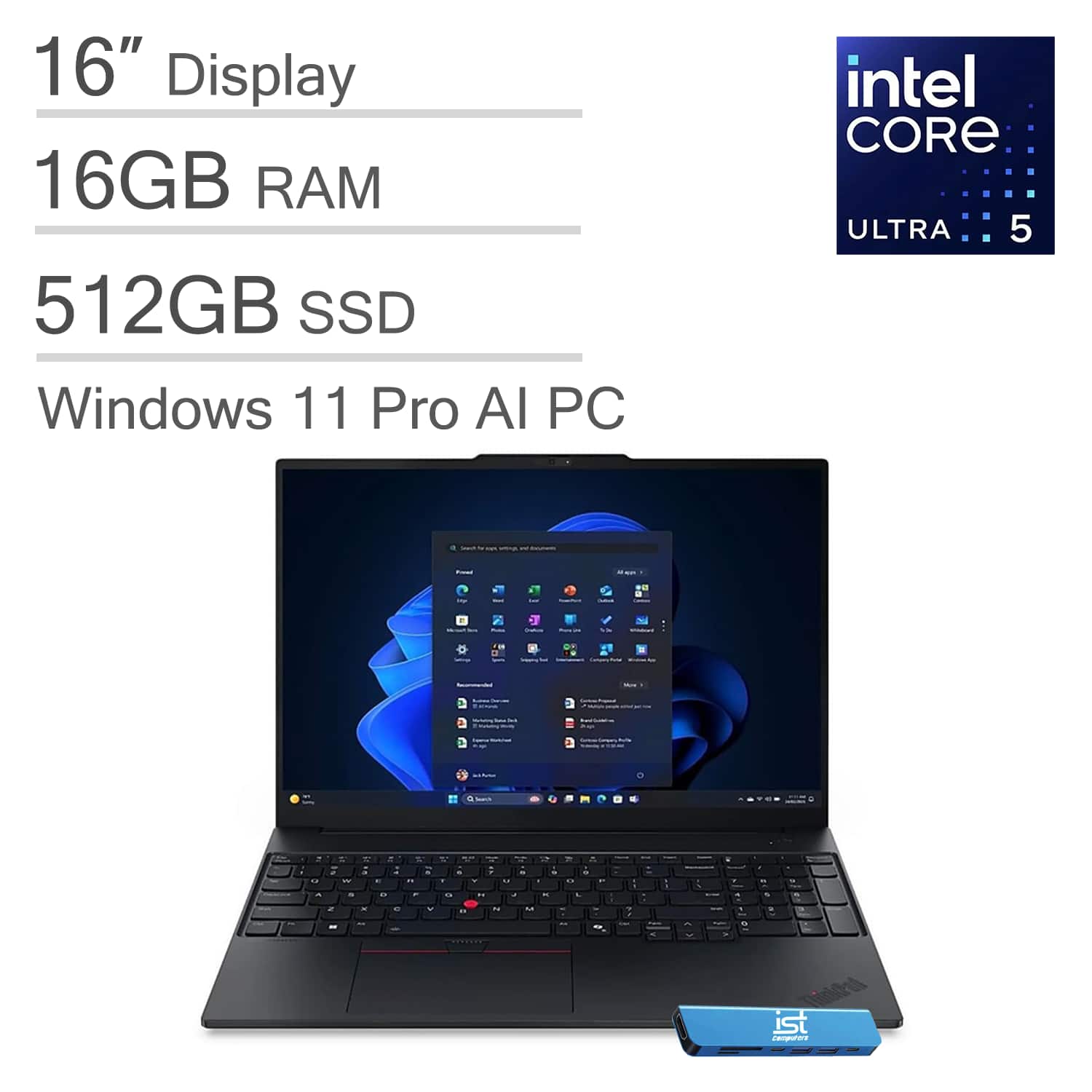 Lenovo - ThinkPad L16 Gen 2 16" WUXGA AI PC Business Laptop - Intel Ultra 5 - 16GB RAM - 512GB SSD - Win11Pro - Black