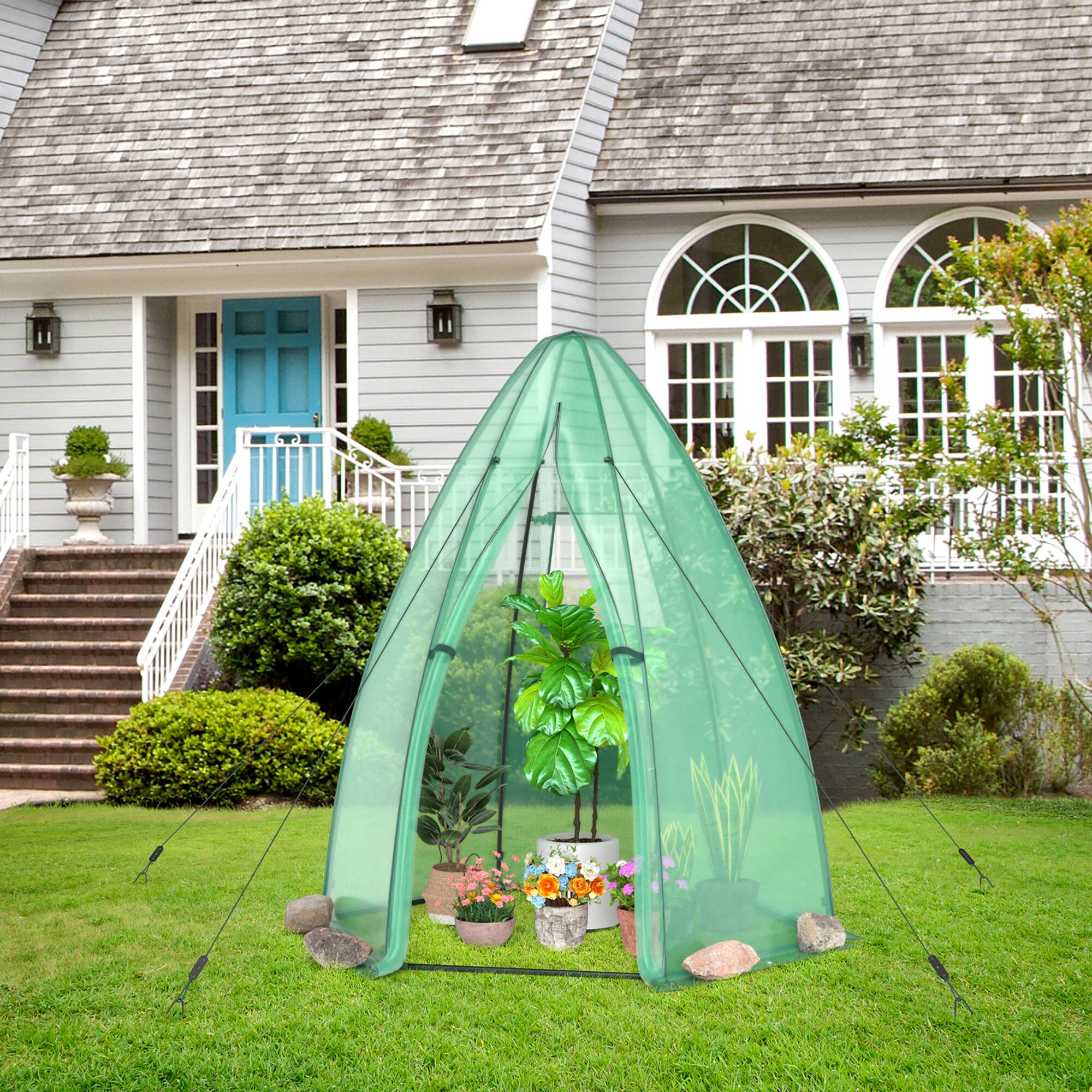 Alt View 7. Costway - 5.5'x 5.5'x 6' Portable Mini Garden Greenhouse with Window & Roll-up Zippered Door - Green.
