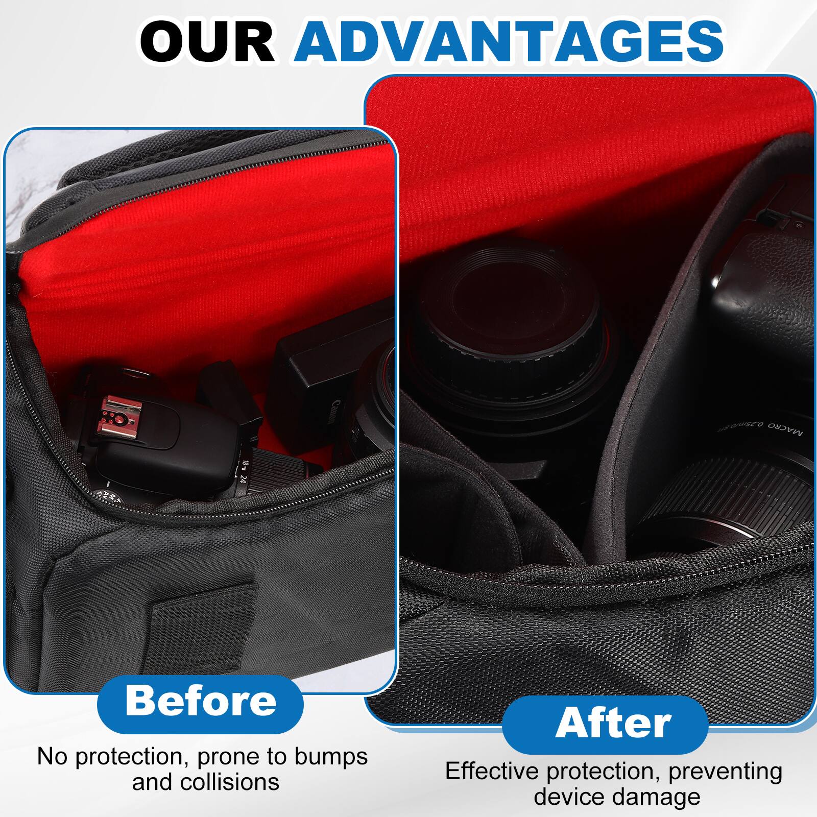 OUR ADVANTAGES

Before
No protection, prone to bumps and collisions

After
Effective protection, preventing device damage