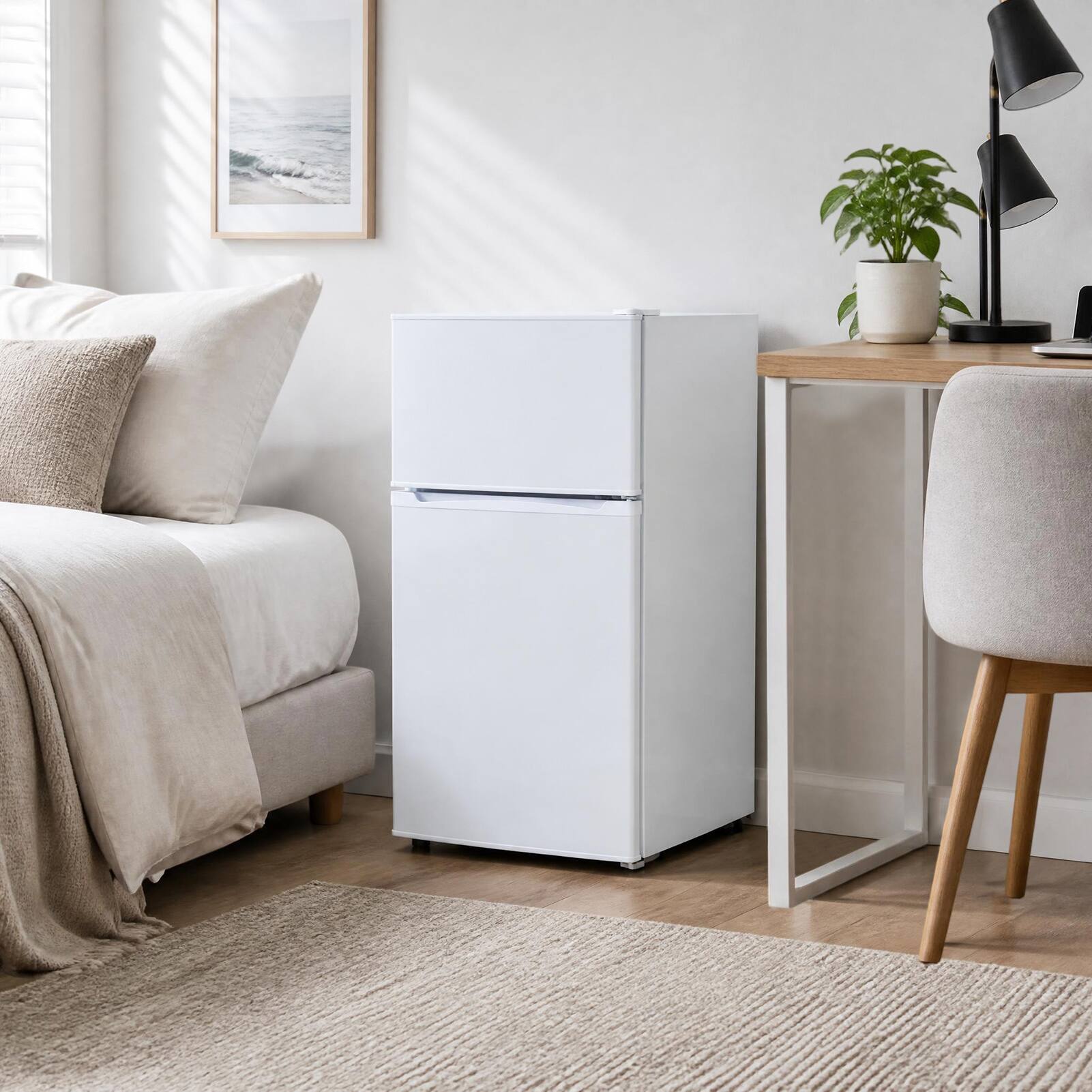 Alt View 2. Costway - Costway 3.5 Cu.Ft Mini Fridge with Freezer 2-Door Refrigerator 7-Level Thermostat for Dorm - White.