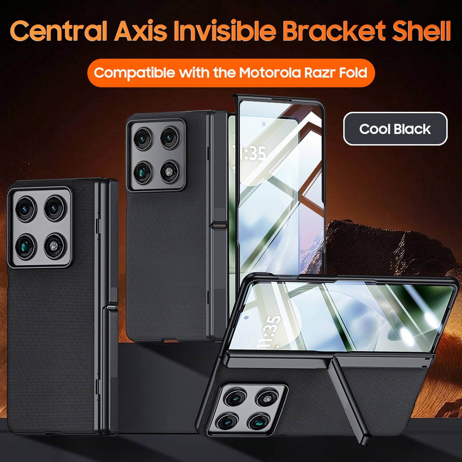 Central Axis Invisible Bracket Shell  
Compatible with the Motorola Razr Fold  
Cool Black